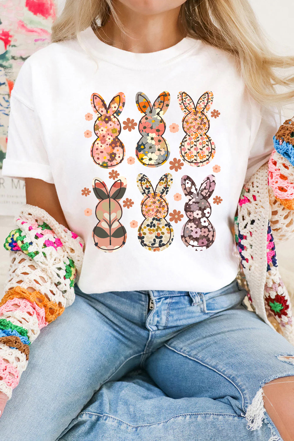 Easter Floral Bunny Graphic Casual Tee