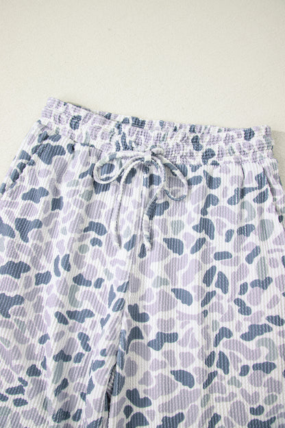 Women Camo Print Two Piece Set Casual Tee Drawstring Pants