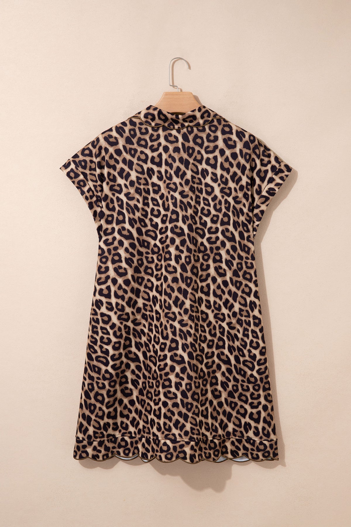 Leopard Print V Neck Mini Dress Loose Short Sleeve