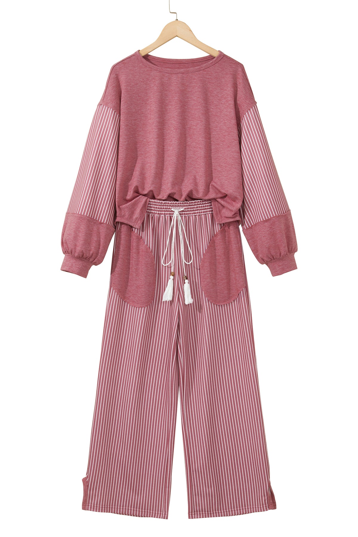 Women’s Stripe 2 Piece Lounge Set Long Sleeve Top Wide Leg Pants