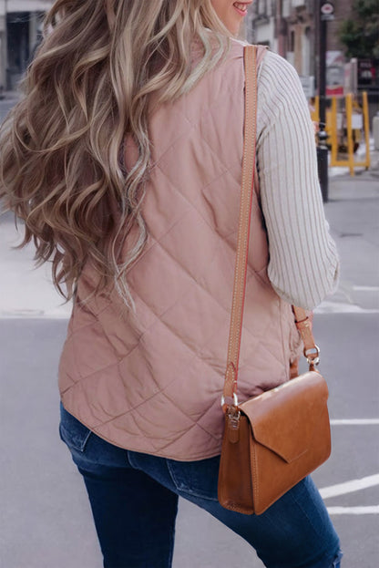 Pink Fleece Lined Quilted Zip Up Vest Jacket