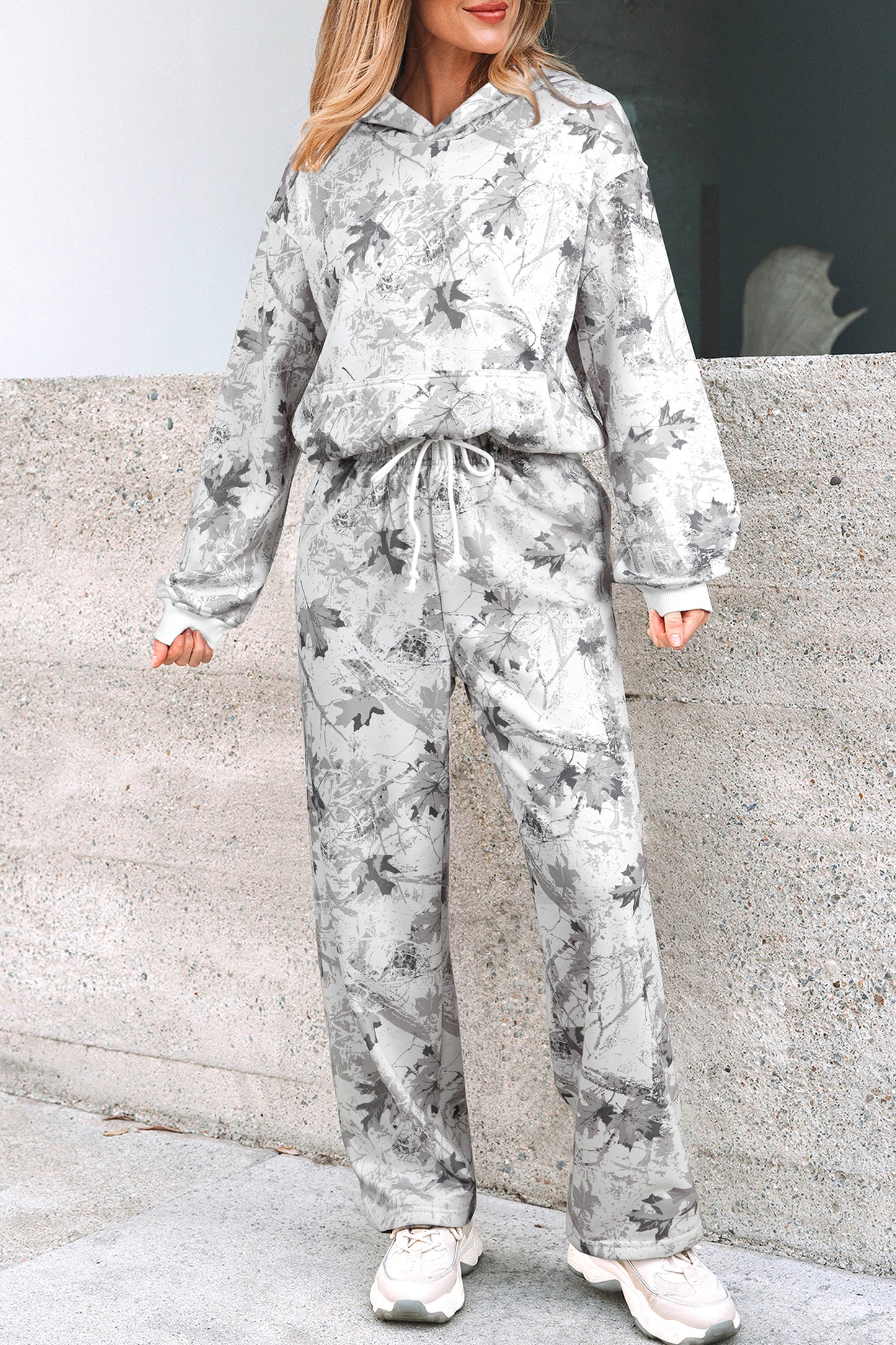 Women’s Light Grey Camo Hoodie & Sweatpants Lounge Set