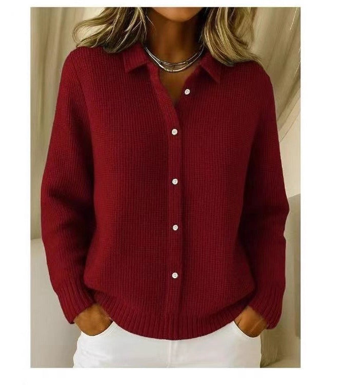 Womens Collared Knit Button Front Cardigan Sweater