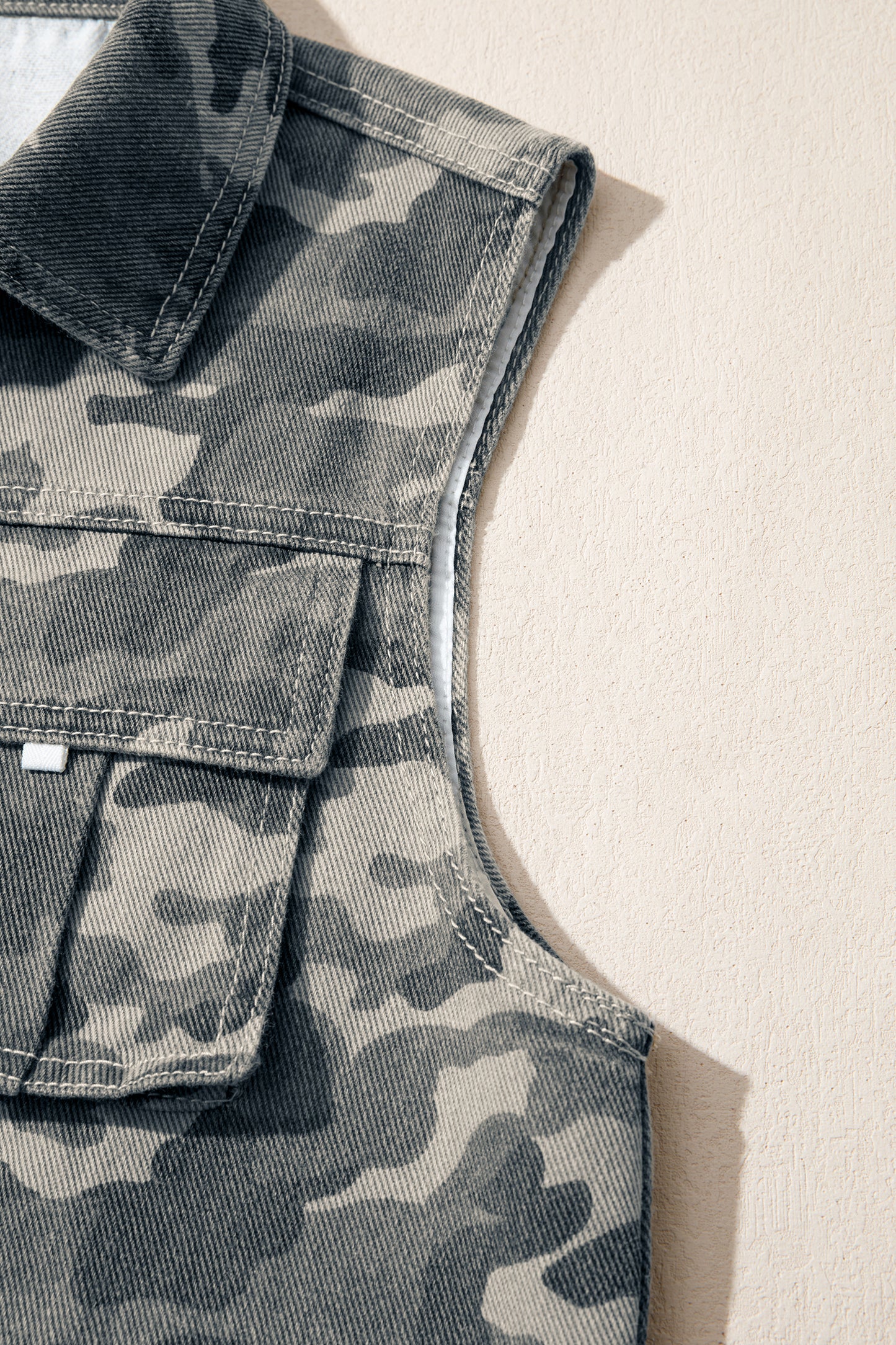 Camo Cargo Button Down Denim Vest with Utility Pockets
