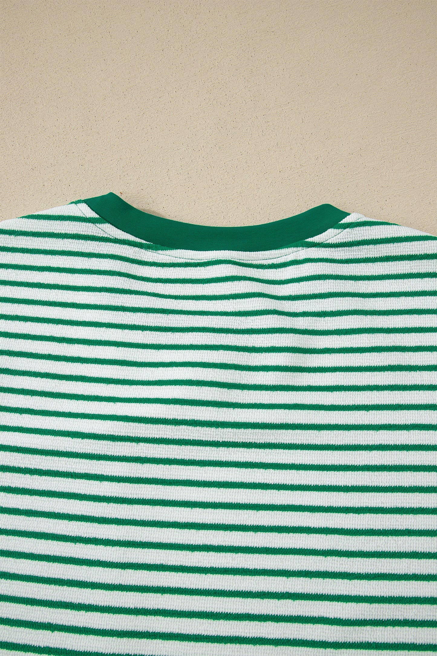 Khaki Stripe Crew Neck Tee Drawstring Waist Cropped Pants Set