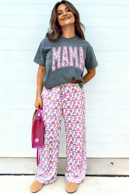 Grey MAMA Graphic Tee and Pink Camo Pants Set