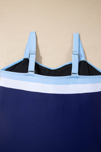 Black Color Block Detail Adjustable Straps One Piece Swimsuit