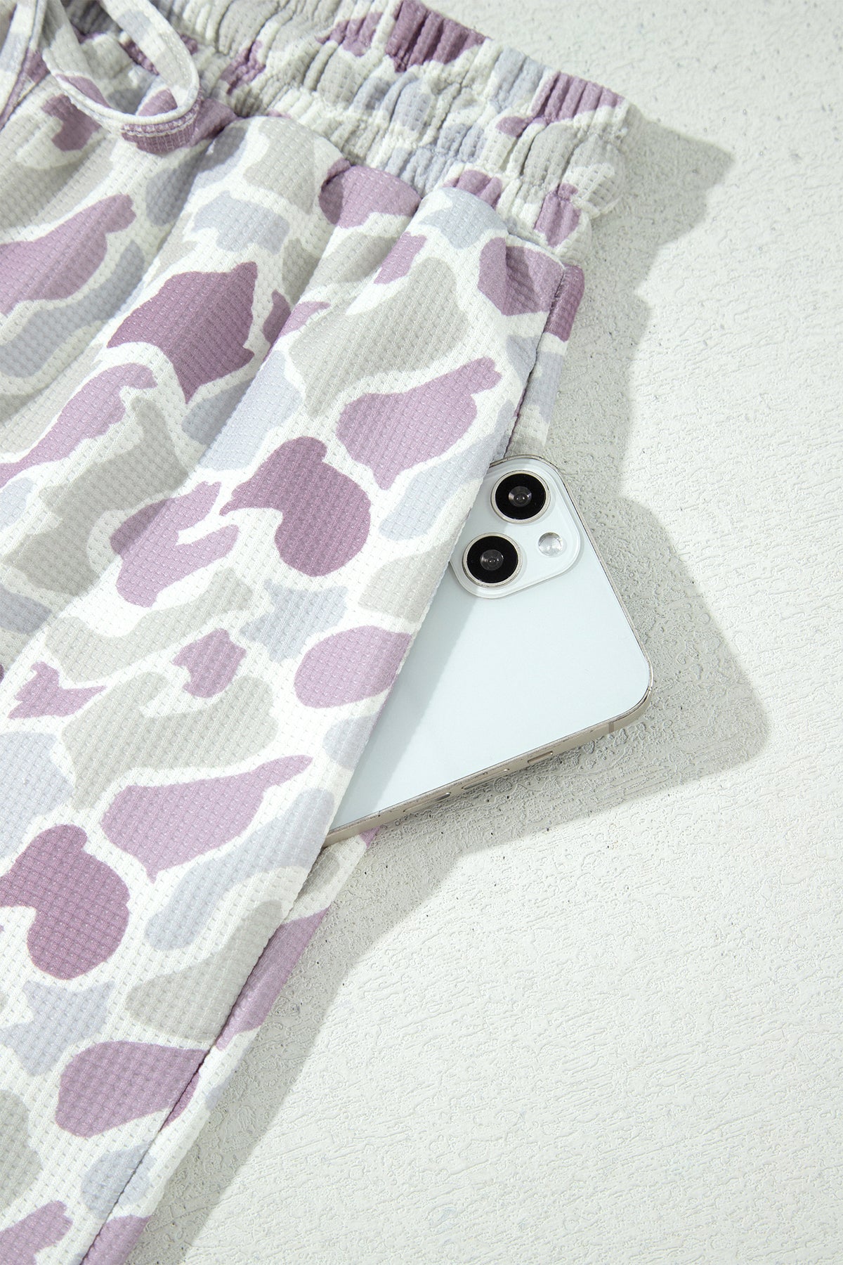 Pastel Camo Print Drawstring Wide Leg Pants