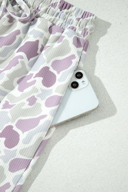 Pastel Camo Print Drawstring Wide Leg Pants