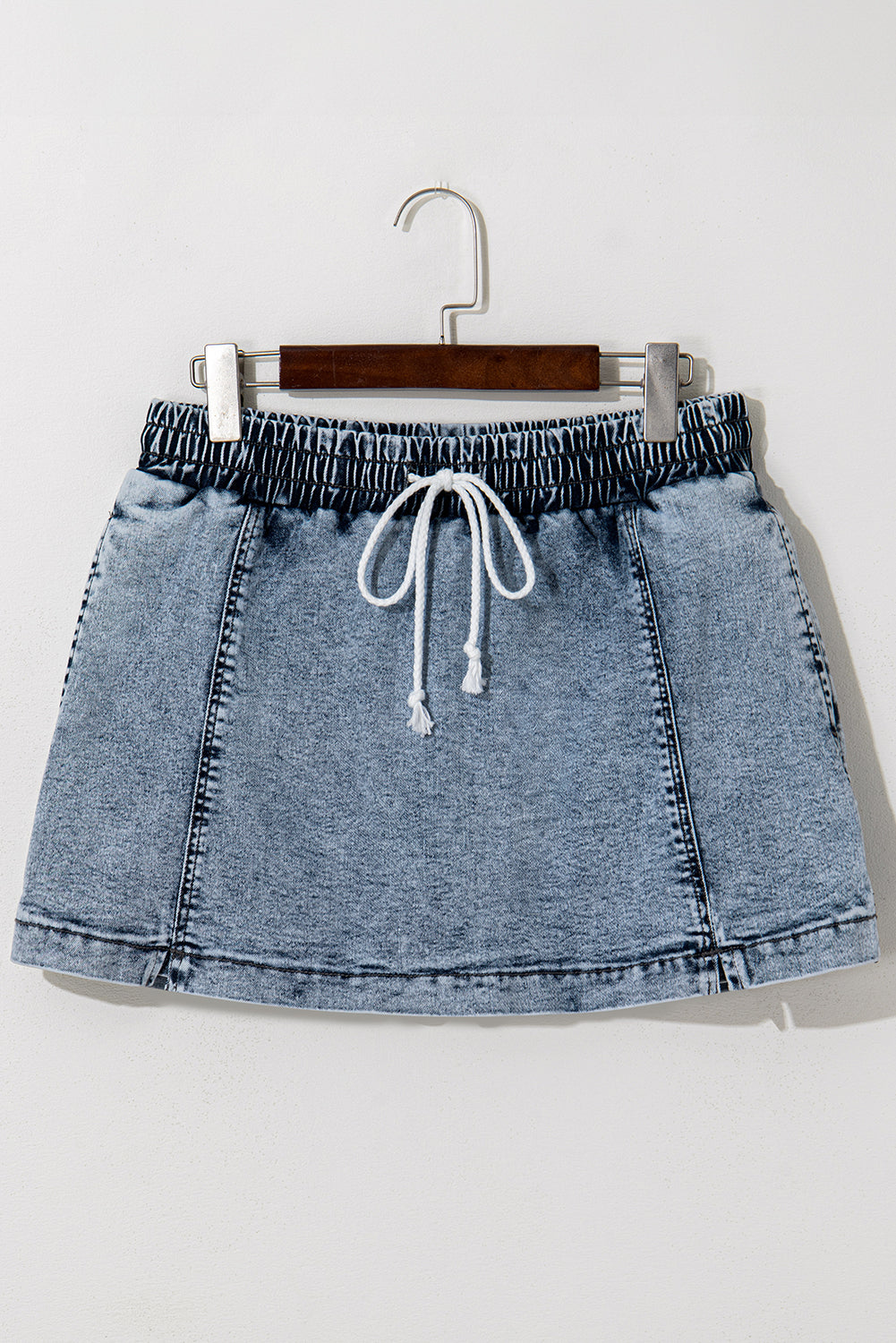 Dusk Blue Denim Skort Elastic Waist Drawstring Shorts