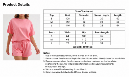 Cotton Two Piece Set T Shirt Shorts Casual Lounge Outfit