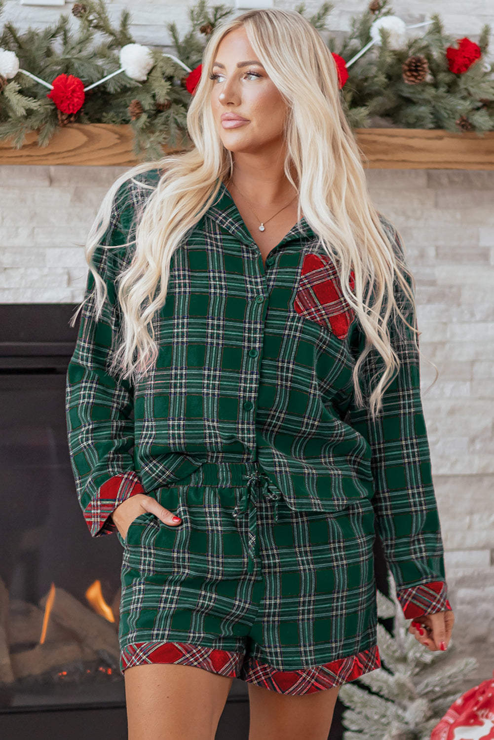 Plaid Pajama Set – Long Sleeve & Shorts