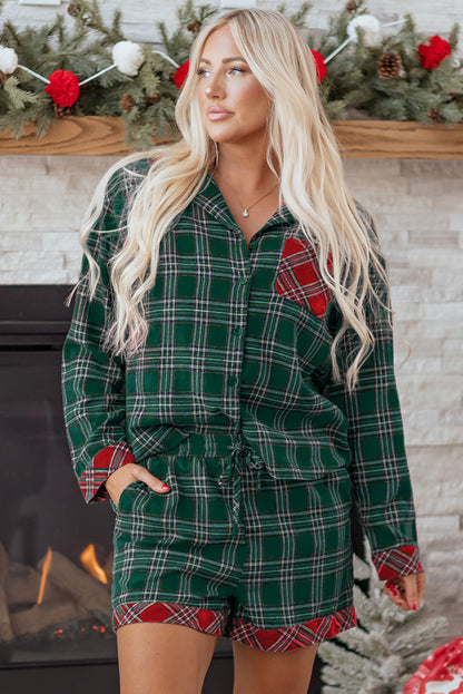Plaid Pajama Set – Long Sleeve & Shorts