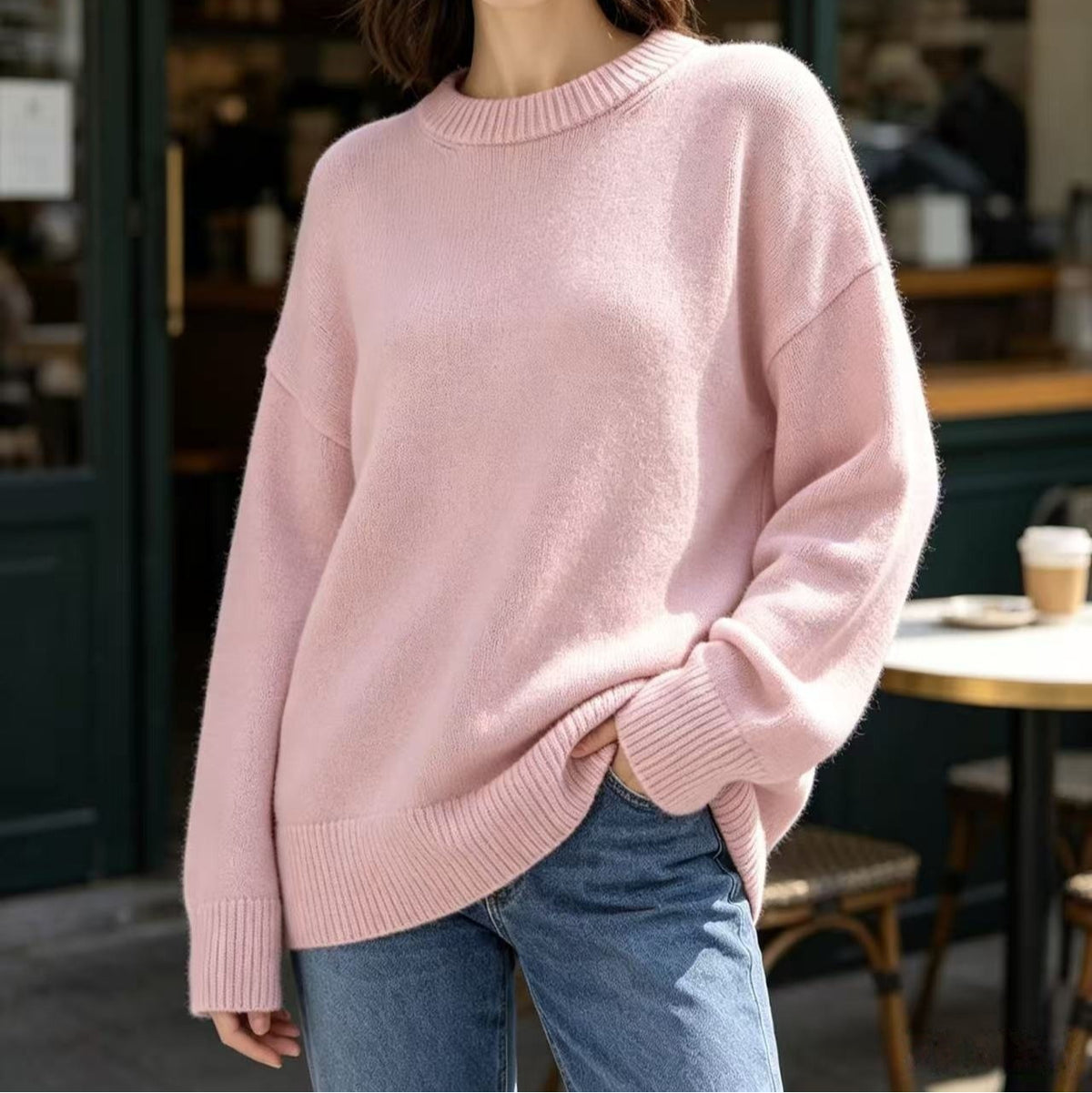 Women's Oversized Crew Neck Knit Pullover Sweater