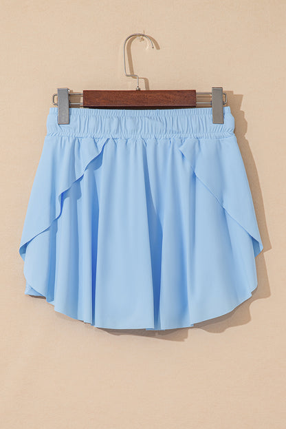 Black High Waist Drawstring Tennis Skort with Lining
