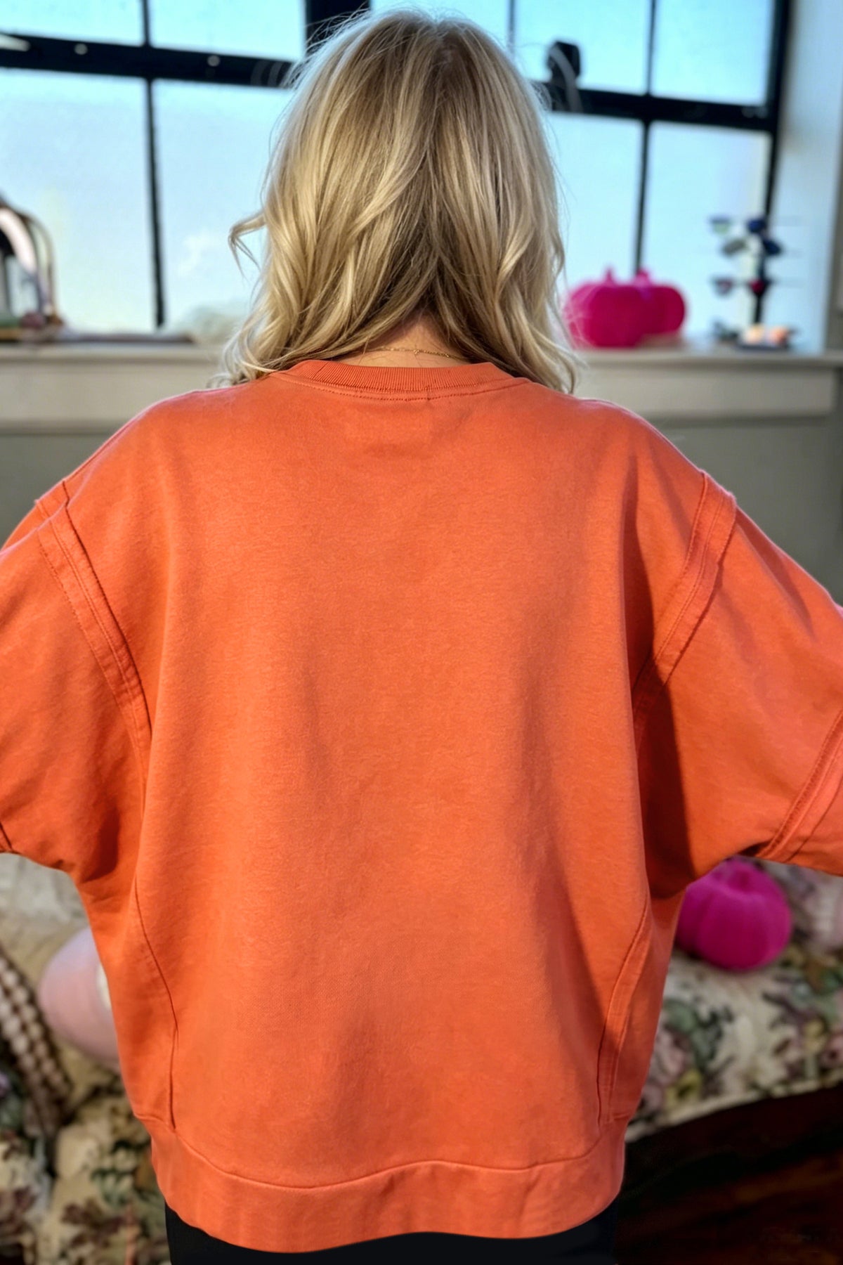 Flamingo Halloween Witchy Plaid Patch Sweatshirt