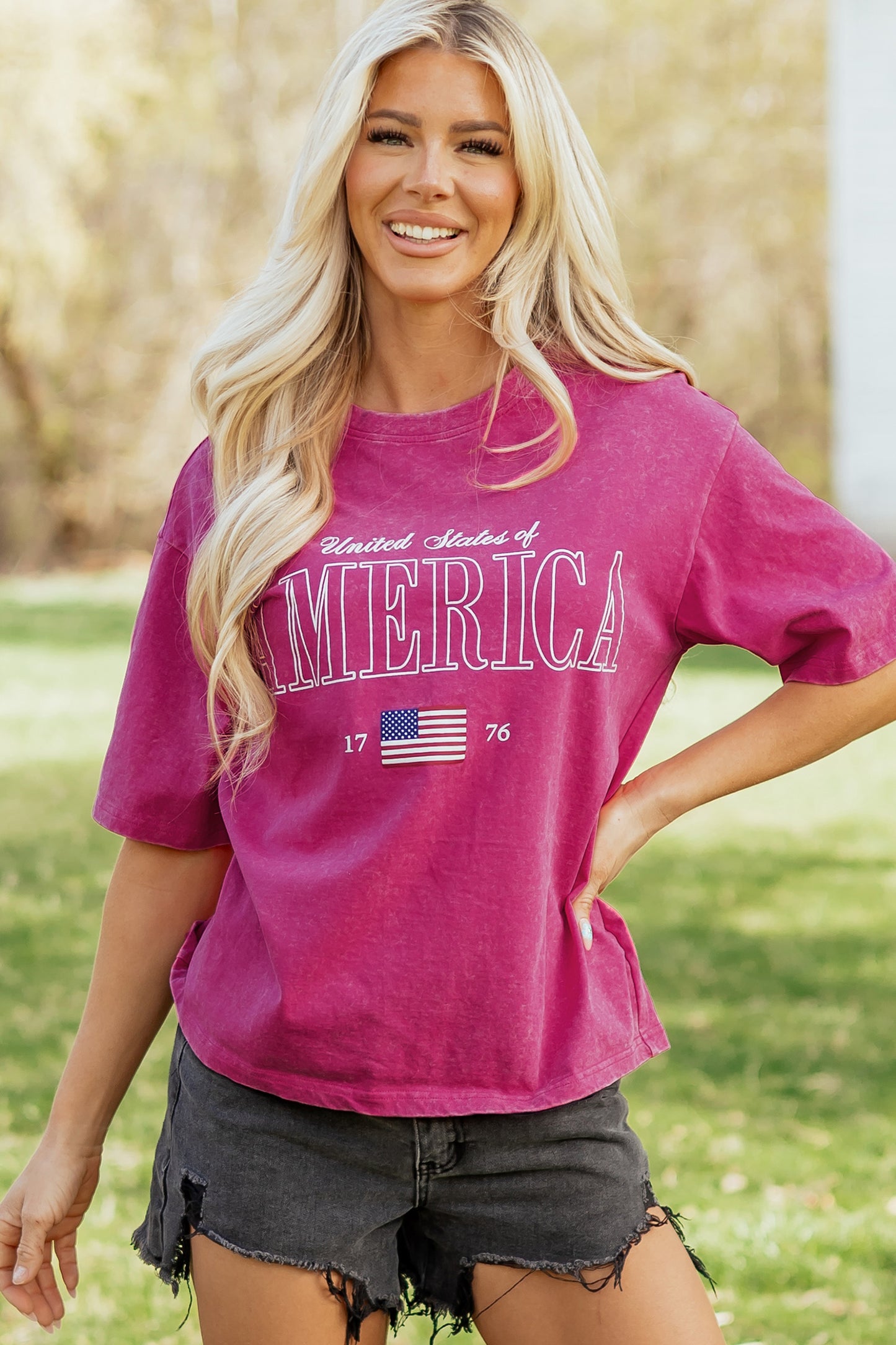 America 1776 Graphic Tee Mineral Wash Flag Day Shirt