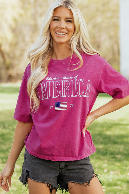 America 1776 Graphic Tee Mineral Wash Flag Day Shirt