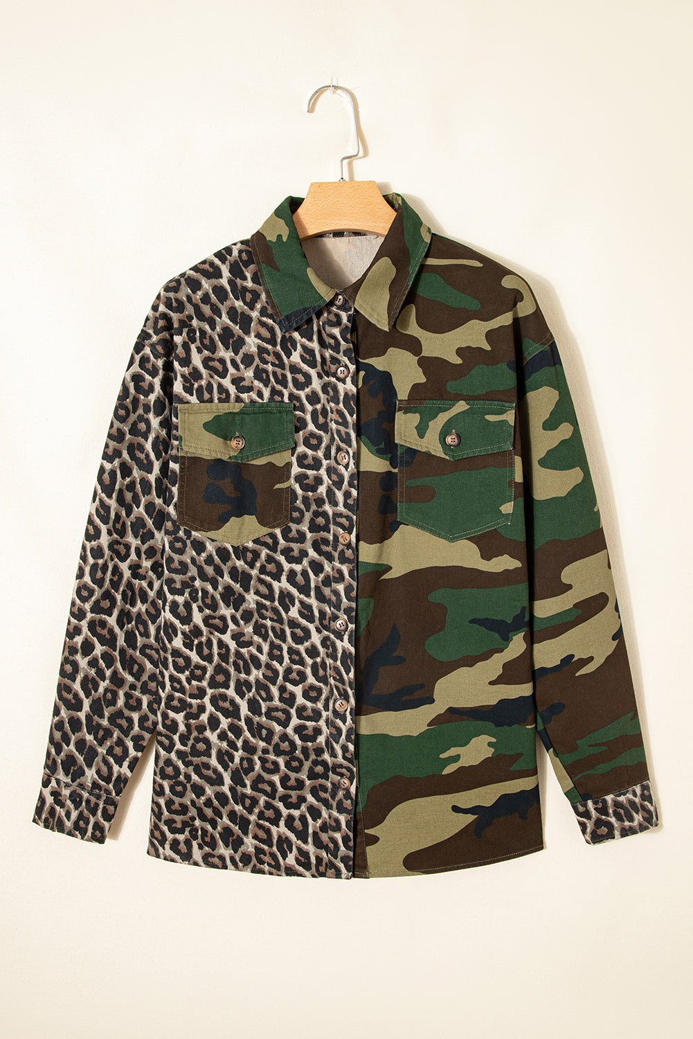 Leopard and Camo Patchwork Button Down Oversized Shacket