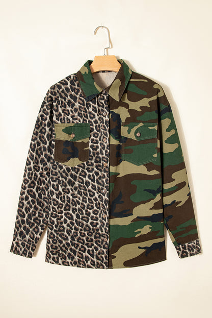 Leopard and Camo Patchwork Button Down Oversized Shacket