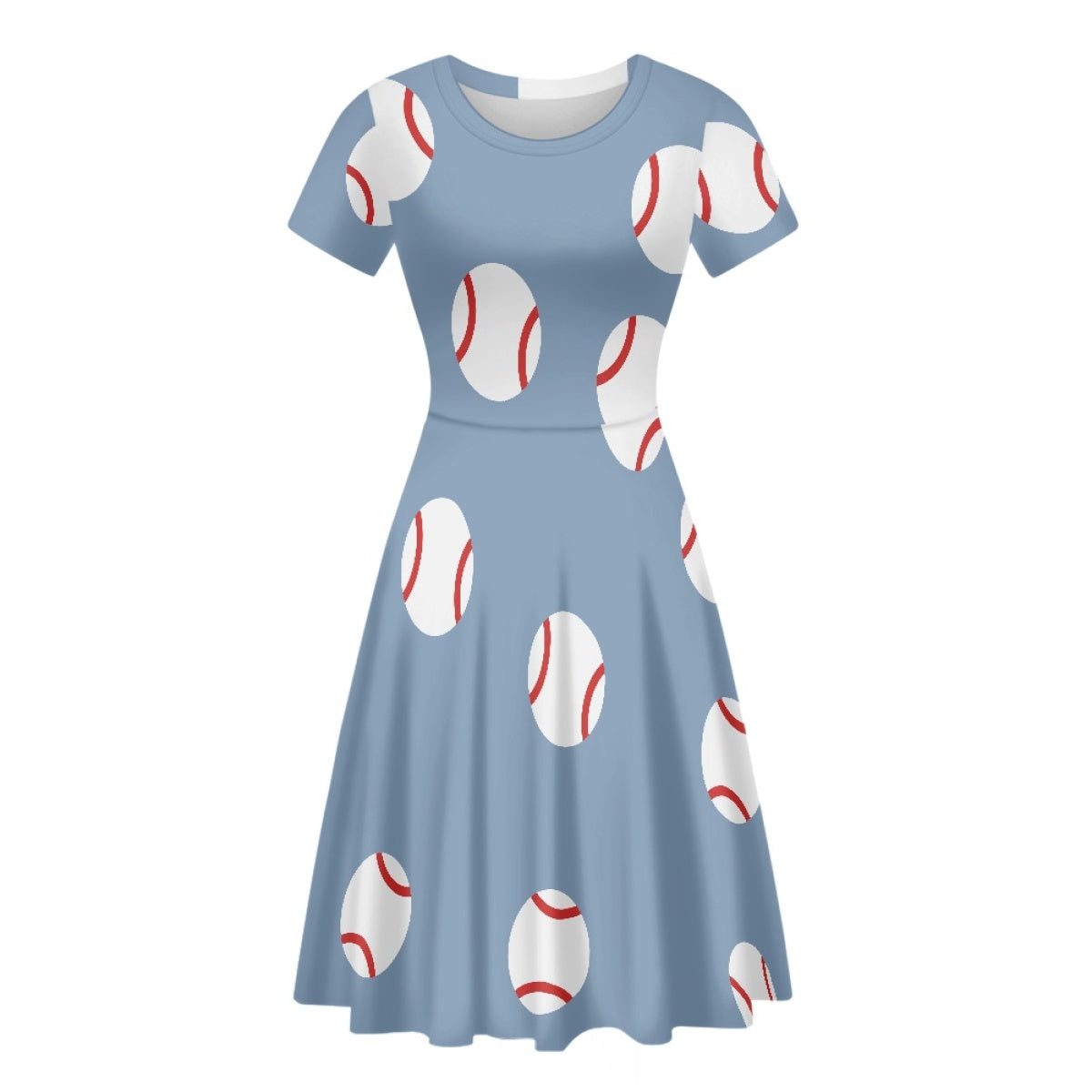 Blue Bottom Women's Baseball Short Sleeve Round Neck Dresses