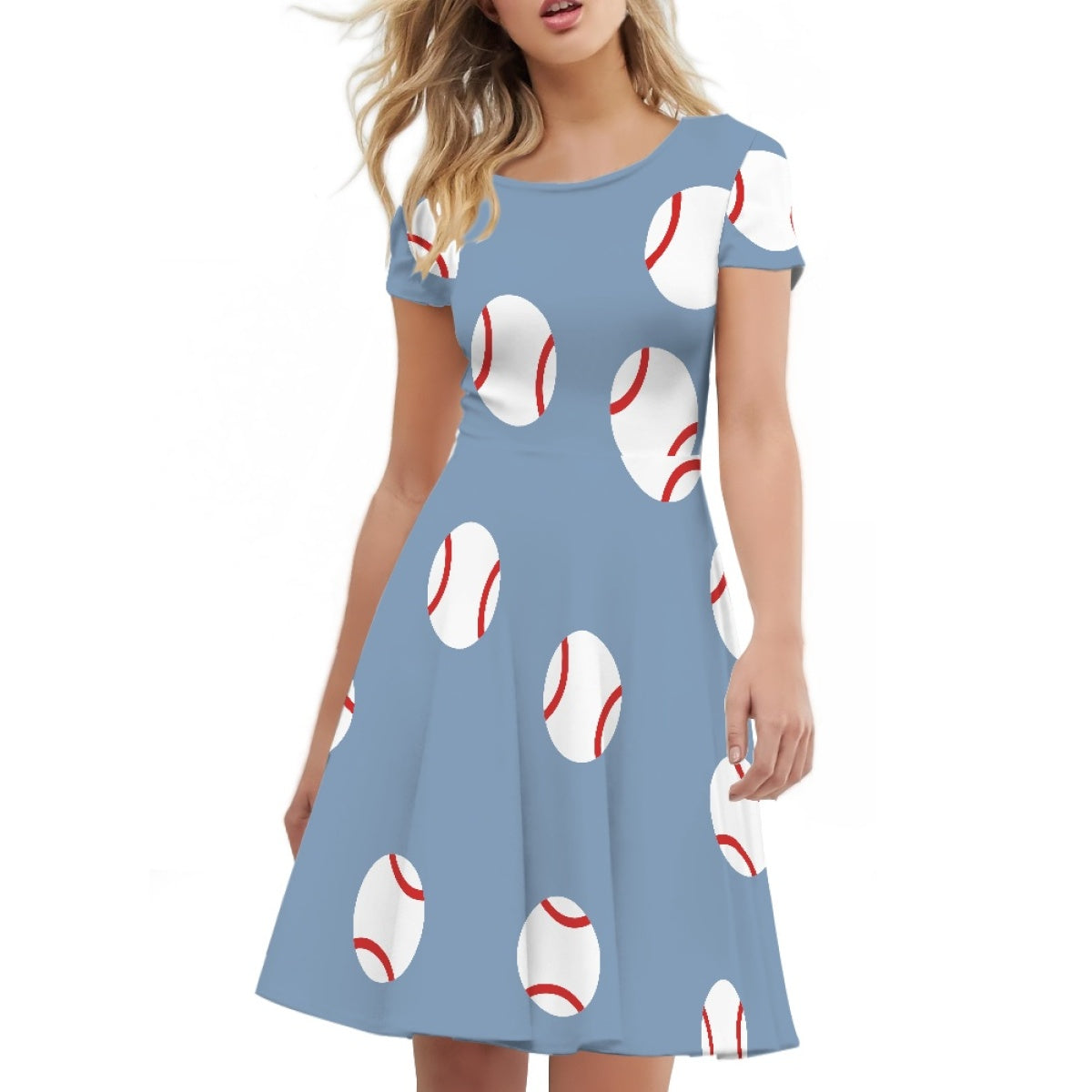 Blue Bottom Women's Baseball Short Sleeve Round Neck Dresses