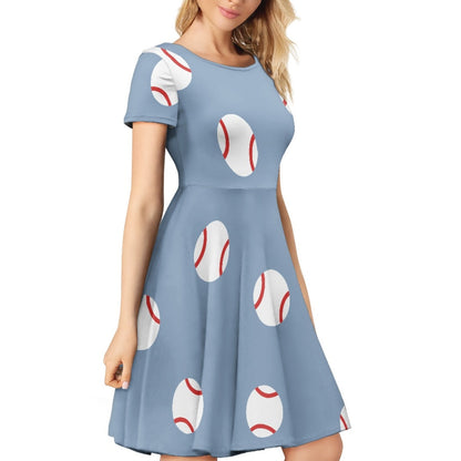 Blue Bottom Women's Baseball Short Sleeve Round Neck Dresses