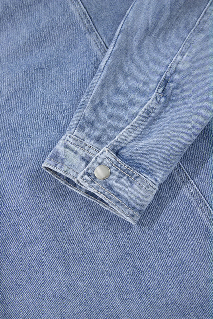 Pearl Studded Oversized Denim Zip Front Jacket