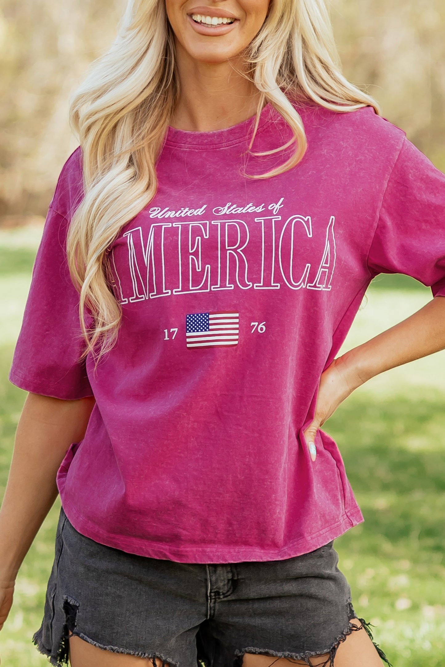 America 1776 Graphic Tee Mineral Wash Flag Day Shirt