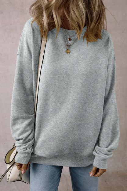 Solid Loose Crew Neck Fleece Sweatshirt