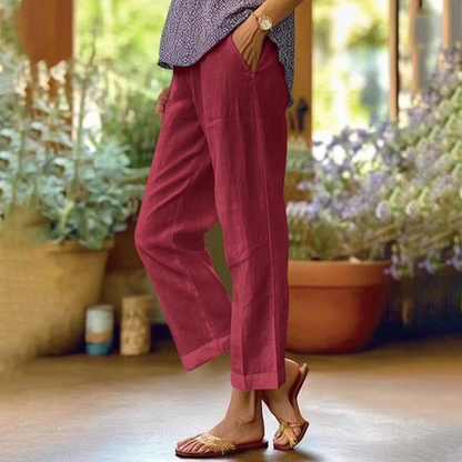 Women's Casual Straight Leg Cotton Linen Pants with Pockets