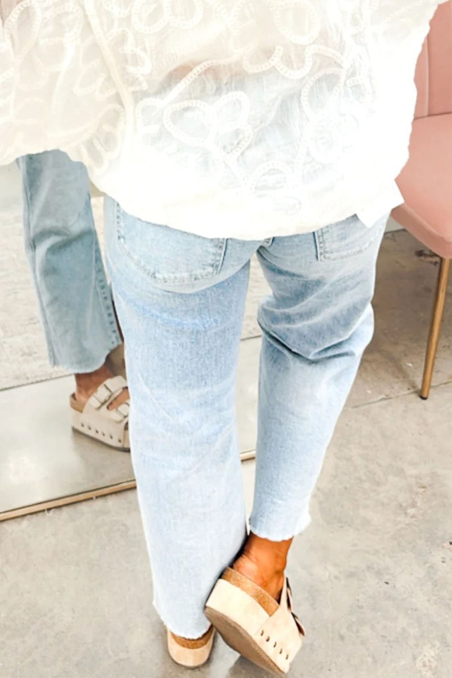 Game Day Sequin Football Patch Wide Leg Raw Hem Jeans