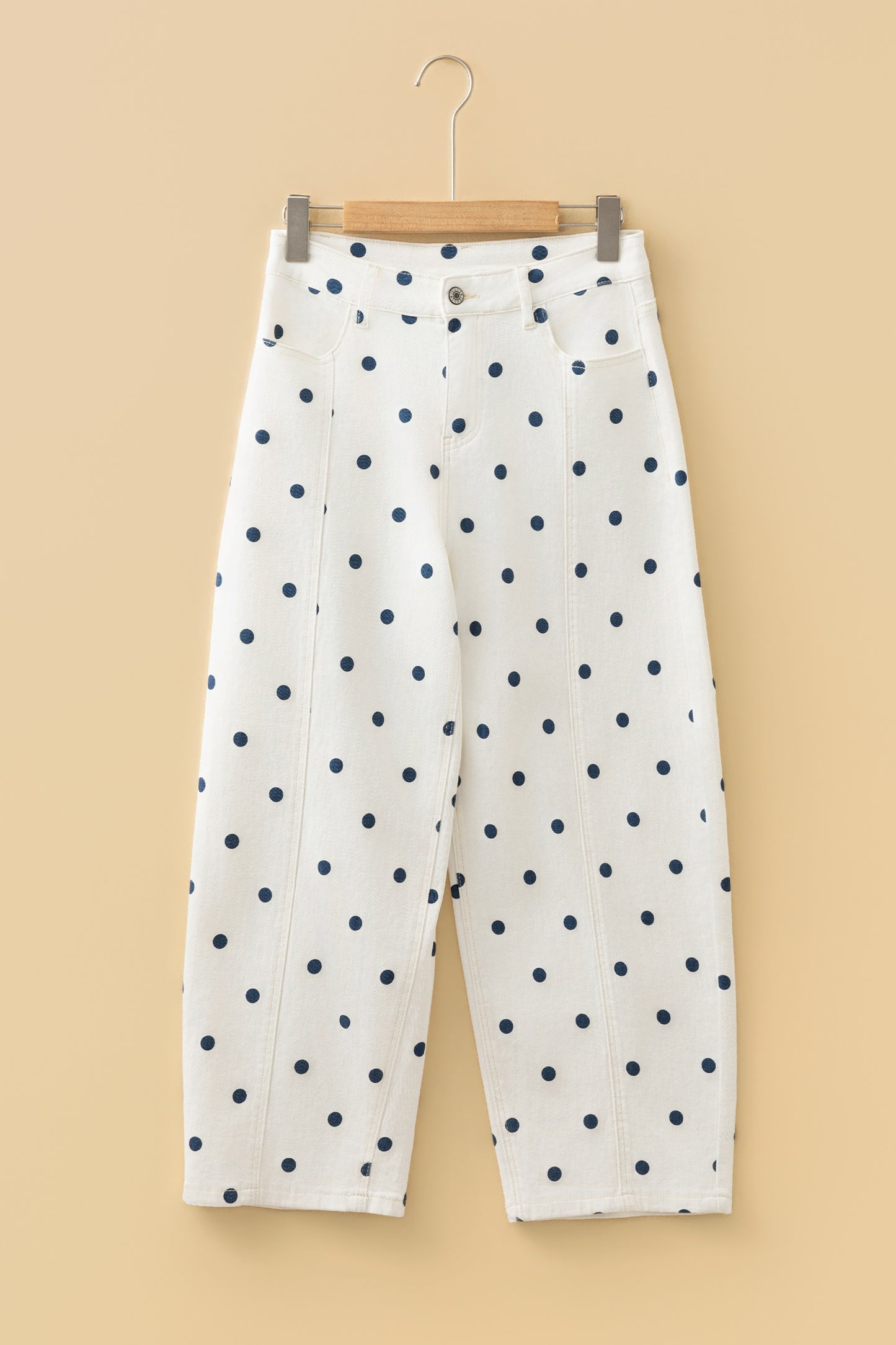 Blue Polka Dot Barrel Jeans High Waist Wide Leg Pants