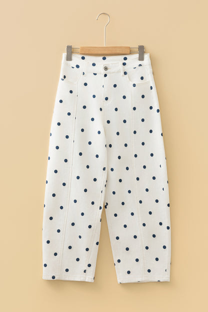 Blue Polka Dot Barrel Jeans High Waist Wide Leg Pants