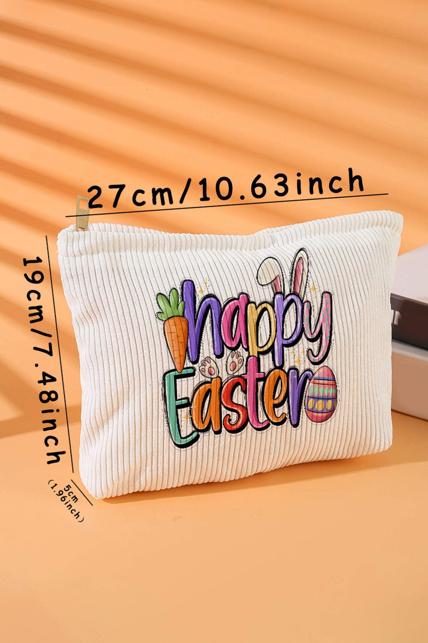 Happy Easter Corduroy Cosmetic Makeup Zipper Pouch