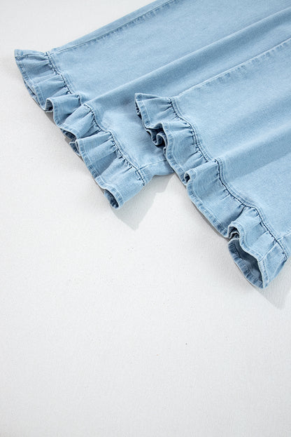 Sail Blue Plus Size Elastic Waist Ruffle Hem Jeans