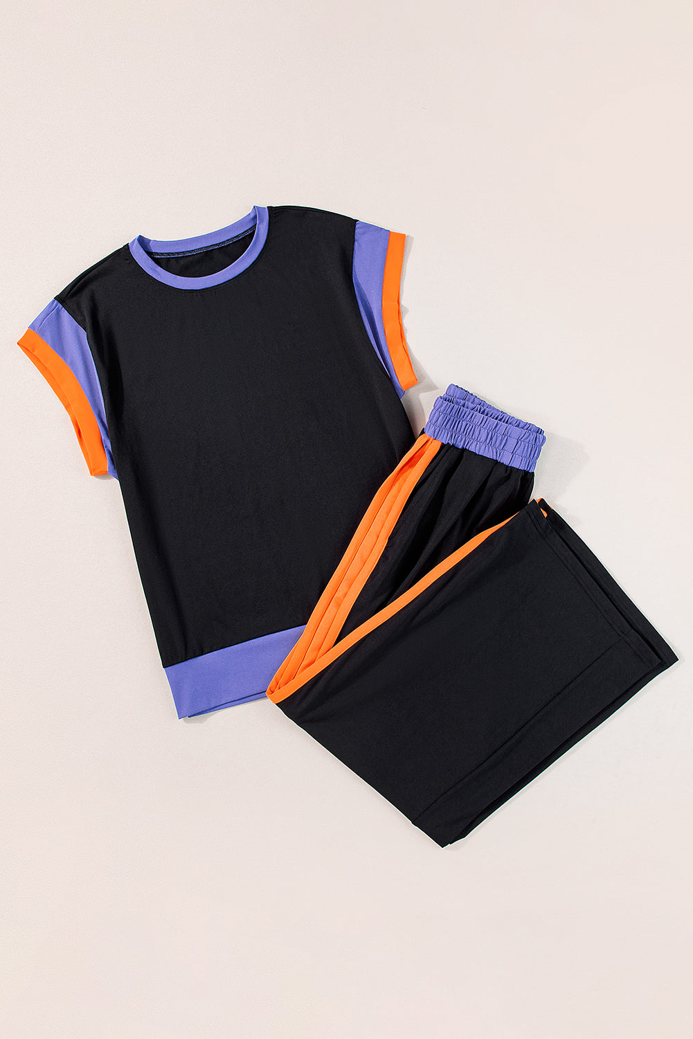 Navy Color Block Lounge Set Wide Leg Pants 2 Piece