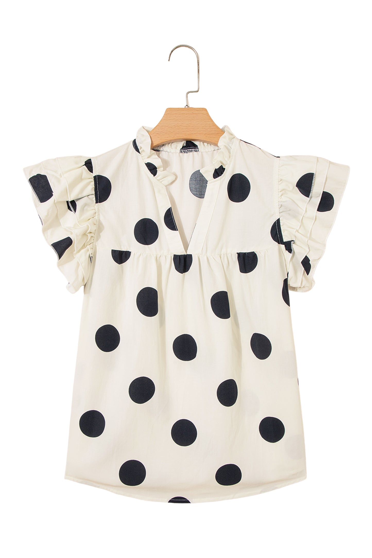 Polka Dot Ruffle Sleeve V Neck Shift Blouse Top