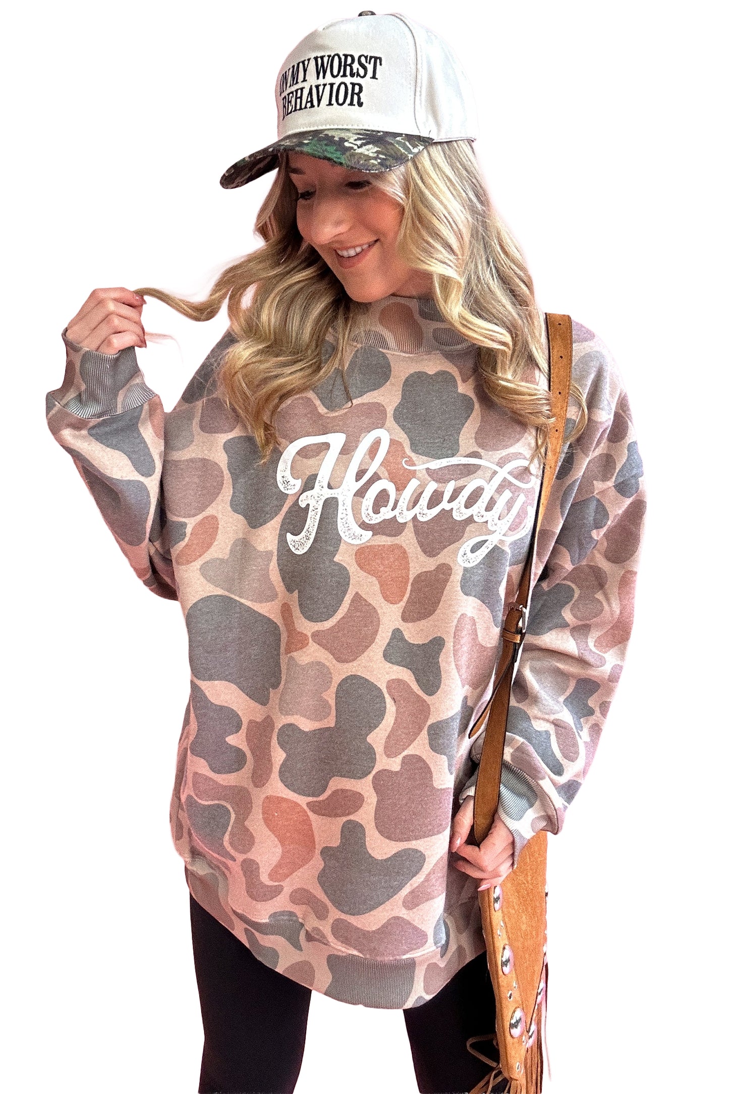 Western Camo Howdy Oversized Pullover Sweatshirt Women