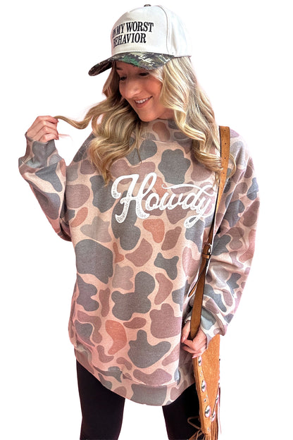 Western Camo Howdy Oversized Pullover Sweatshirt Women