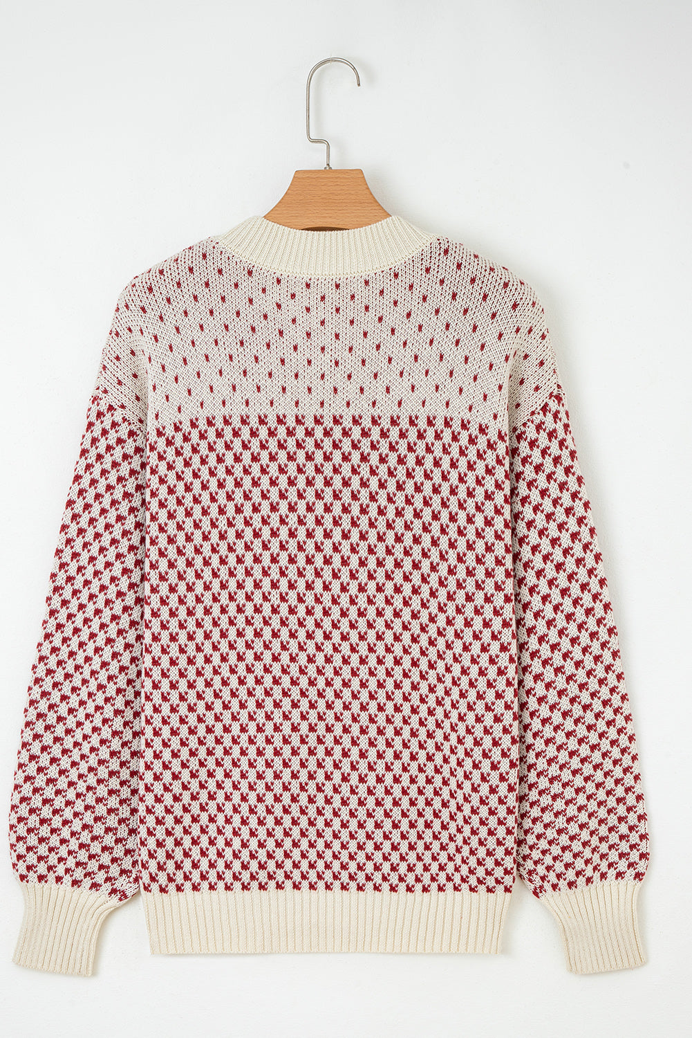 Black Contrast Color Pattern Lantern Sleeve Sweater