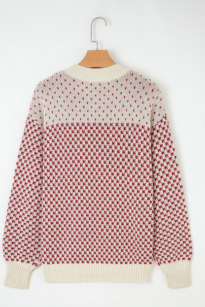 Black Contrast Color Pattern Lantern Sleeve Sweater