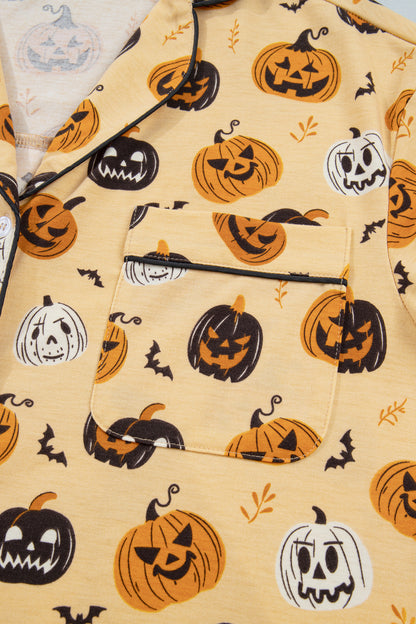 Halloween Pumpkin Print Ruffle Shorts Pajama Set