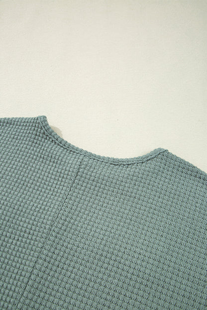 Mist Green Lace Patchwork Waffle Knit Summer Top