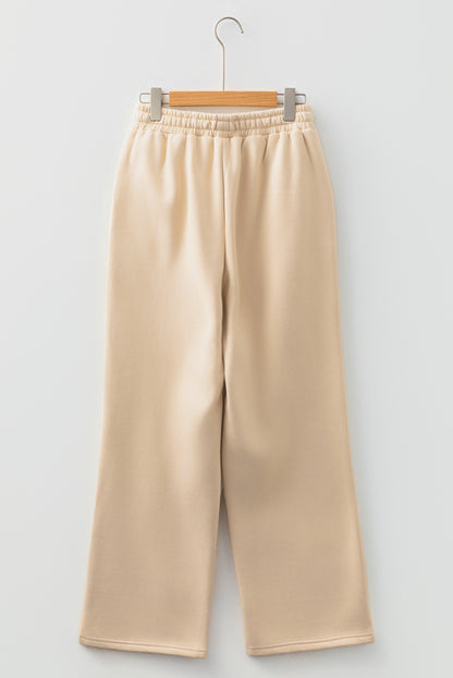 Black Fleece Lined Leopard Drawstring Elastic Waist Solid Pants