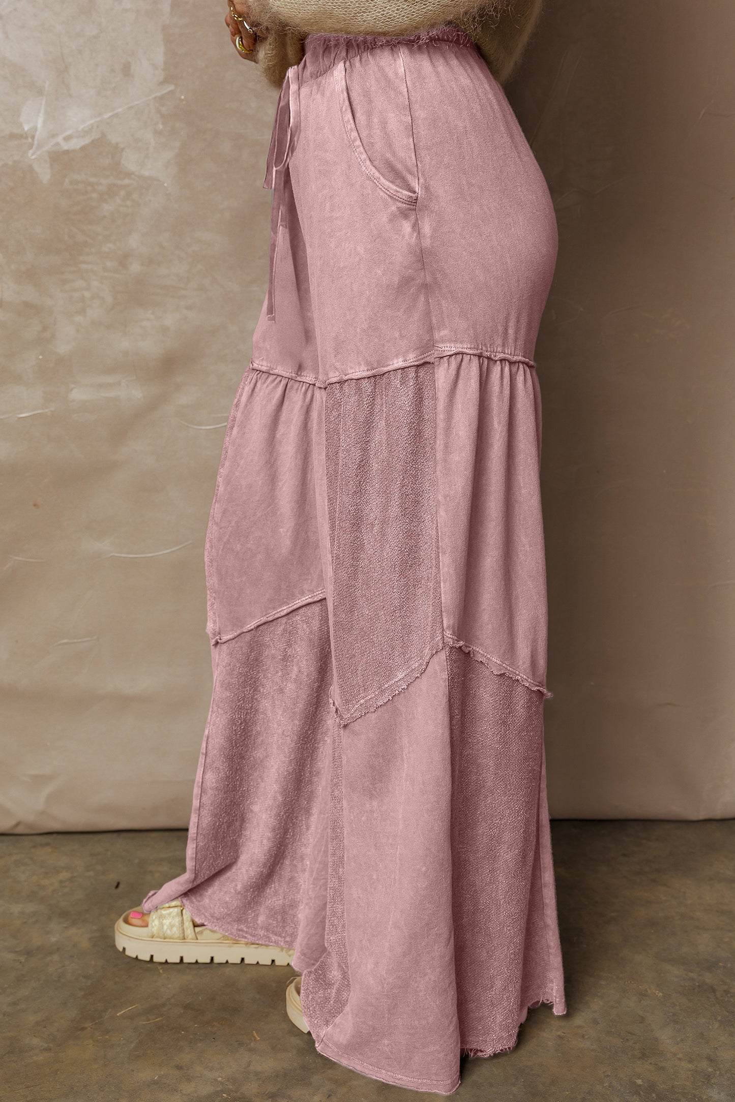 Women's Black Mineral Wash Wide Leg Patchwork Pants