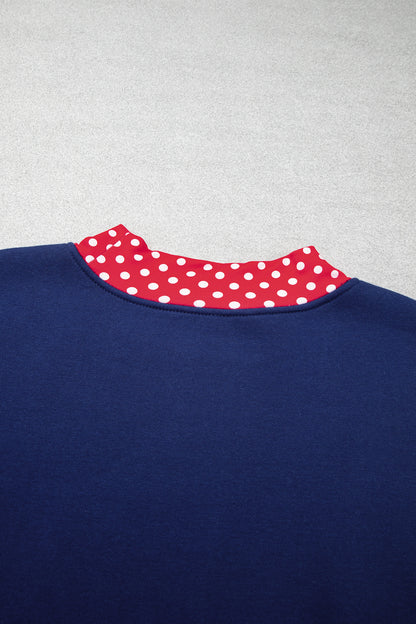 Polka Dot Trim Plus Size Crew Neck Tunic Sweatshirt