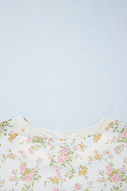 Floral Sweatshirt Shorts Set Women Lounge Two Piece Set