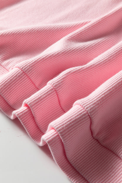 Pink XOXO Heart Embroidered Ribbed Knit Valentines Sweatshirt