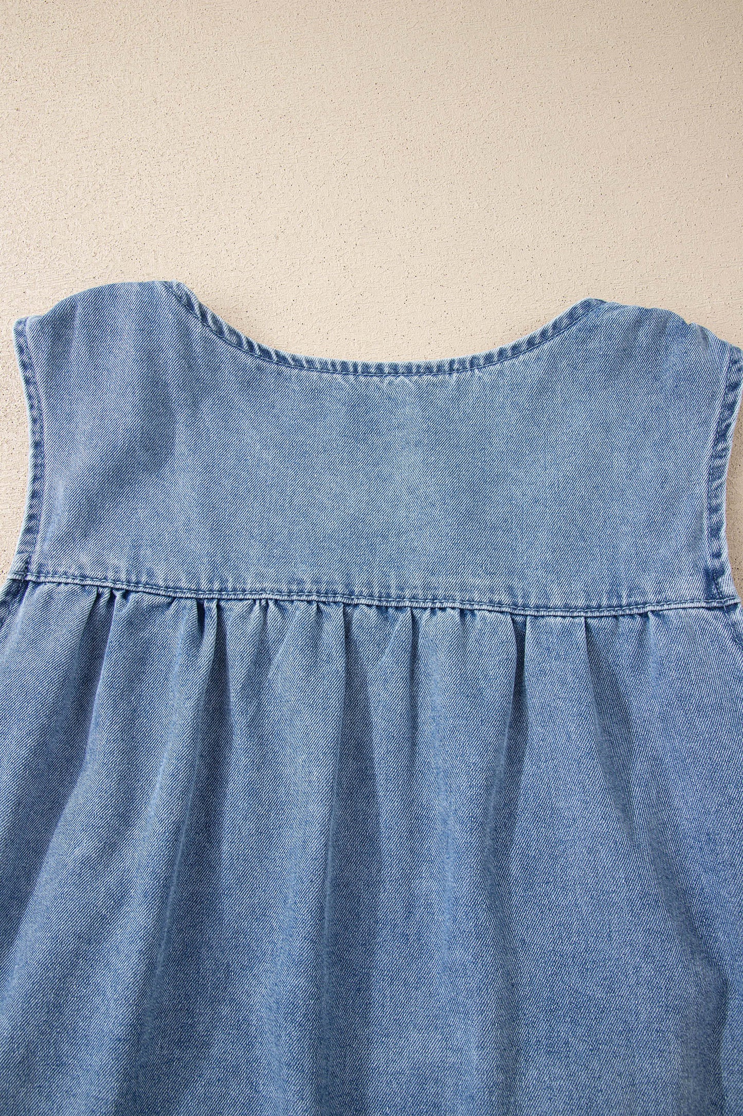 Washed Denim Ruffle Panel Babydoll Sleeveless Top